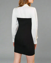 Colorblock Ribbed Mini Dress with Pearl Detail - Ibru